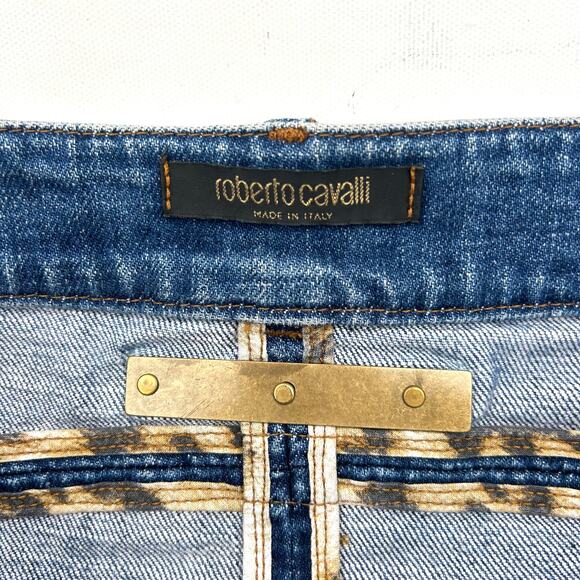 Vintage Roberto Cavalli Y2K Micro Mini Jean Denim Skirt Rhinestone Large - Picture 5 of 12